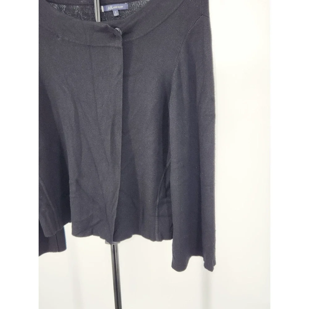 Anne Klein Black Knit Cardigan Sweater Single Button Boat Neck Womens Size S
